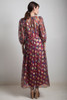 vintage 70s maxi party dress red blue gold metallic damask sheer puff sleeves MEDIUM LARGE M L