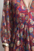 vintage 70s maxi party dress red blue gold metallic damask sheer puff sleeves MEDIUM LARGE M L