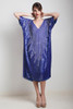 vintage 80s sequined trophy dress cocktail party flowy silk blue silver deep plunging v neck ONE SIZE S M L small medium large