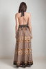 OOAK boho silk sari halter tiered maxi dress deep plunging open back floor length flowy black cream floral ONE SIZE S M L