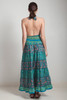 open back maxi dress OOAK boho silk sari halter tiered deep plunging floor length flowy green pink paisley floral ONE SIZE S M L