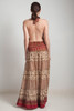 OOAK bohemian silk sari halter tiered maxi dress deep plunging open back floor length flowy red cream floral ONE SIZE S M L