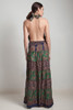 OOAK bohemian silk sari halter tiered maxi dress deep plunging open back floor length flowy green navy blue floral paisley ONE SIZE S M L