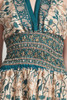 OOAK bohemian silk scarf dress sari halter tiered maxi deep plunging open back floor length flowy green cream floral paisley ONE SIZE S M L