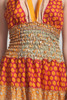 OOAK boho tiered maxi dress bohemian silk sari halter deep plunging open back floor length flowy orange floral ONE SIZE S M L