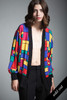 vintage 90s Mondrian silk top blouse open front primary color block long sleeves ONE SIZE S M L