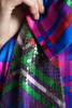 vintage plaid silk blouse top sequined ascot tie purple blue red long sleeves MEDIUM M 8