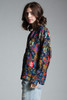 vintage silk blouse top paisley crest print navy green red gold long sleeves MEDIUM M