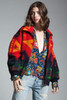 vintage 80s wool blanket fleece bomber jacket coat red yellow Aztec puffer ONE SIZE S M L