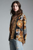 vintage safari animal print silk blouse shirt lion tiger leopard zebra black gold long sleeves MEDIUM M