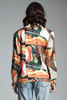 vintage flowy silk blouse scream painting print Edvard Munch top long sleeves SMALL S