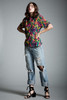 vintage pure silk blouse bold flower floral print checker board short sleeves MEDIUM M