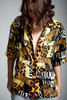 vintage silk top shirt blouse leopard print yellow black flowy short sleeves SMALL S