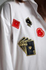 vintage bedazzled white dress shirt card suit poker game applique patches studs long sleeves extra large plus size XL 1X 