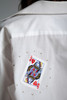 vintage bedazzled white dress shirt card suit poker game applique patches studs long sleeves extra large plus size XL 1X 
