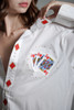 vintage bedazzled white dress shirt card suit poker game applique patches studs long sleeves extra large plus size XL 1X 
