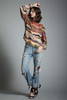 unworn deadstock vintage 90s flowy sheer top abstract wave print long sleeves MEDIUM LARGE M L