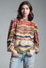 unworn deadstock vintage 90s flowy sheer top abstract wave print long sleeves MEDIUM LARGE M L