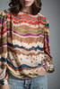 unworn deadstock vintage 90s flowy sheer top abstract wave print long sleeves MEDIUM LARGE M L