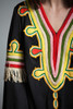 vintage 70s boho hippie tunic top dashiki embroidery trim fringes bell sleeves black yellow red LARGE L