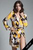 vintage 70s blouse shirt open wrap skirt set psychedelic portrait print yellow black long sleeves SMALL S