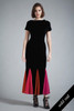 vintage 50s mermaid hem circus dress black pink orange velvet short sleeves SMALL S