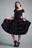 vintage 50s 1950s Tachi Castillo black Mexican fiesta tiered dress heavy pleated cotton lace sweetheart neckline cap sleeves MEDIUM M