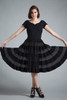 vintage 50s 1950s Tachi Castillo black Mexican fiesta tiered dress heavy pleated cotton lace sweetheart neckline cap sleeves MEDIUM M