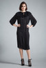 vintage 80s sheer black dress pleated bib long sleeves MEDIUM LARGE M L