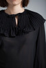 vintage 80s sheer black dress pleated bib long sleeves MEDIUM LARGE M L
