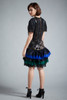 vintage 80s sequined trophy dress party cocktail drop waist ruffled tiered layer SMALL S