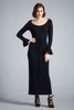 vintage 70s maxi sweater dress black flounced bell long sleeves eyelet MEDIUM M