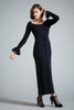 vintage 70s maxi sweater dress black flounced bell long sleeves eyelet MEDIUM M