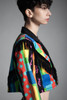vintage 80s Memphis fringed open crop jacket western colorful geometric print cotton MEDIUM LARGE M L