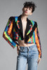 vintage 80s Memphis fringed open crop jacket western colorful geometric print cotton MEDIUM LARGE M L