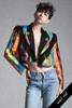 vintage 80s Memphis fringed open crop jacket western colorful geometric print cotton MEDIUM LARGE M L