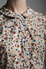 vintage 50s 1950s calico pleated cotton day shirt dress floral bird short sleeves SMALL S