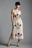 vintage 70s boho mexican oaxacan dress cotton floral embroidery tassels yellow red ONE SIZE S M L