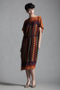 vintage 80s kimono silk dress earth tone geometric print midi slinky soft LARGE L
