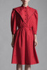 vintage 80s red secretary shirt dress black polka dot print half sleeves sailor collar MEDIUM LARGE M L