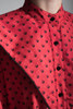 vintage 80s red secretary shirt dress black polka dot print half sleeves sailor collar MEDIUM LARGE M L