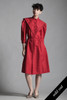 vintage 80s red secretary shirt dress black polka dot print half sleeves sailor collar MEDIUM LARGE M L