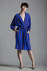 vintage 80s faux wrap silk dress blue red green stripes slinky soft belted LARGE L