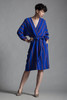 vintage 80s faux wrap silk dress blue red green stripes slinky soft belted LARGE L