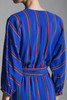 vintage 80s faux wrap silk dress blue red green stripes slinky soft belted LARGE L