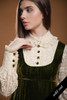 vintage 70s prairie maxi dress pinafore empire green velvet cream crochet lace peter pan collar long sleeves SMALL S