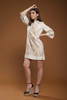 vintage 60s mod organza mini dress eyelet cream floral embroidery flare sleeves SMALL MEDIUM S M