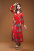 vintage 70s wrap maxi dress empire waist red floral print long puff sleeves SMALL S