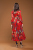 vintage 70s wrap maxi dress empire waist red floral print long puff sleeves SMALL S