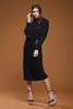 vintage 80s wool knit dress black leather suede waistband long sleeves draped pleats LARGE L